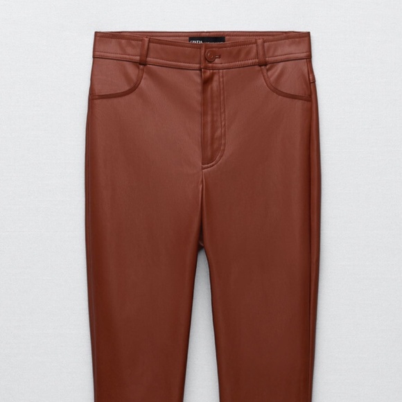 Zara Faux Leather Red Pants with Side Ankle Zippers Womens Size M - Picture 2 of 13